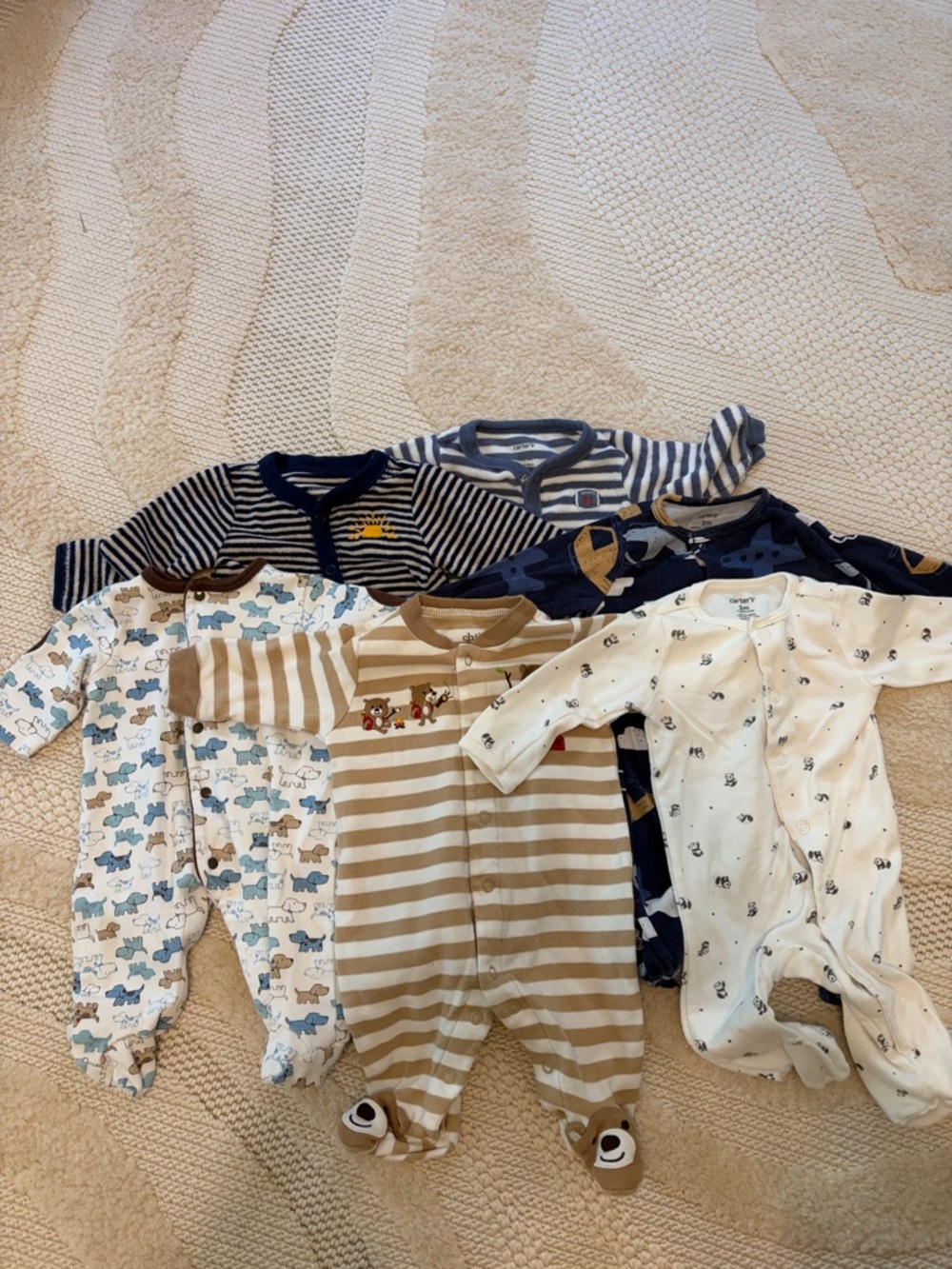 Carter's Neutral & Navy Mixed-Print Baby One-Piece Footies